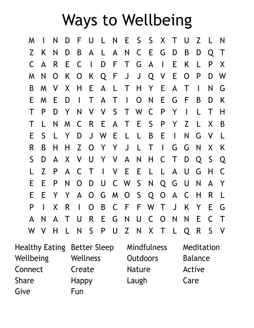 Ways to Wellbeing Word Search