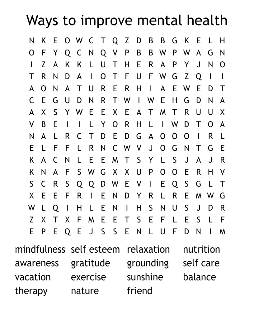 Ways to improve mental health Word Search