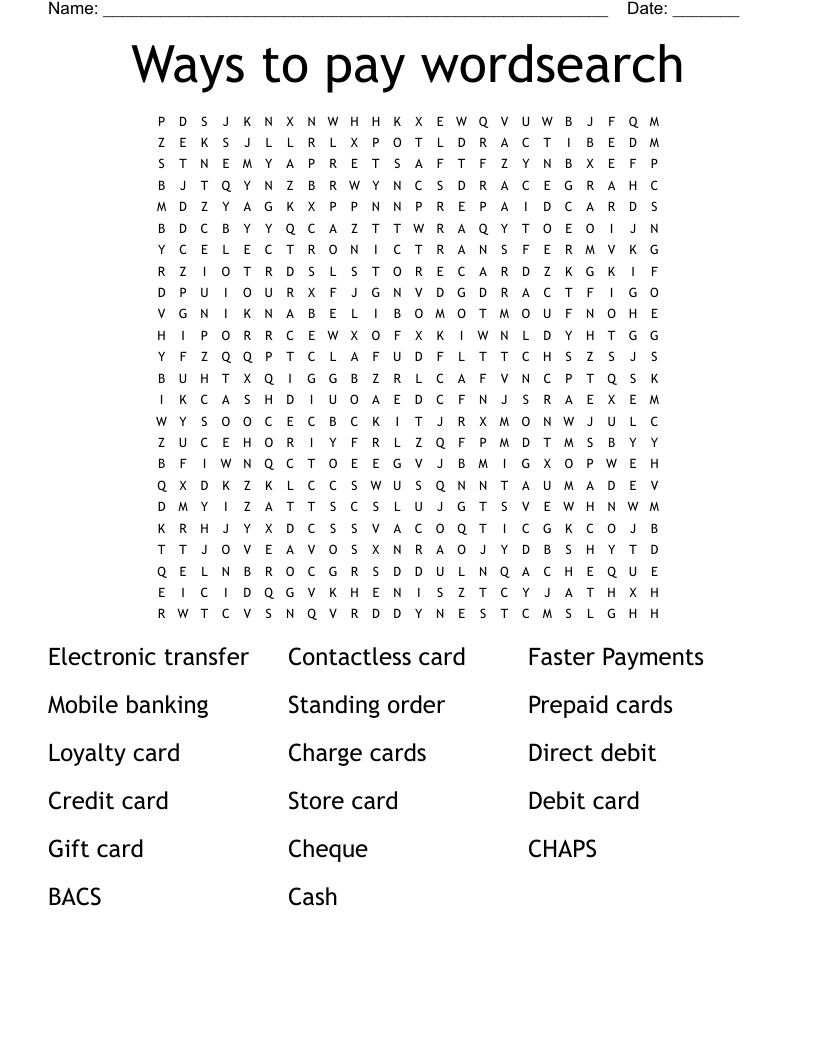 Ways to pay wordsearch