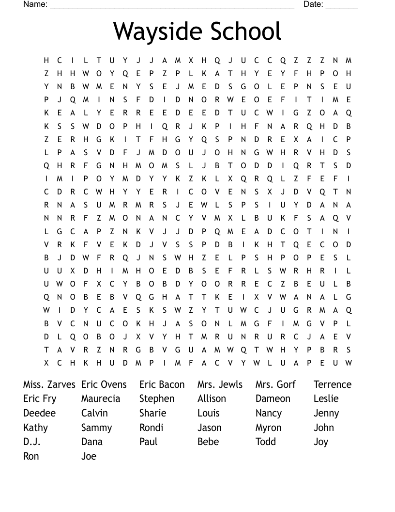 Wayside School Word Search