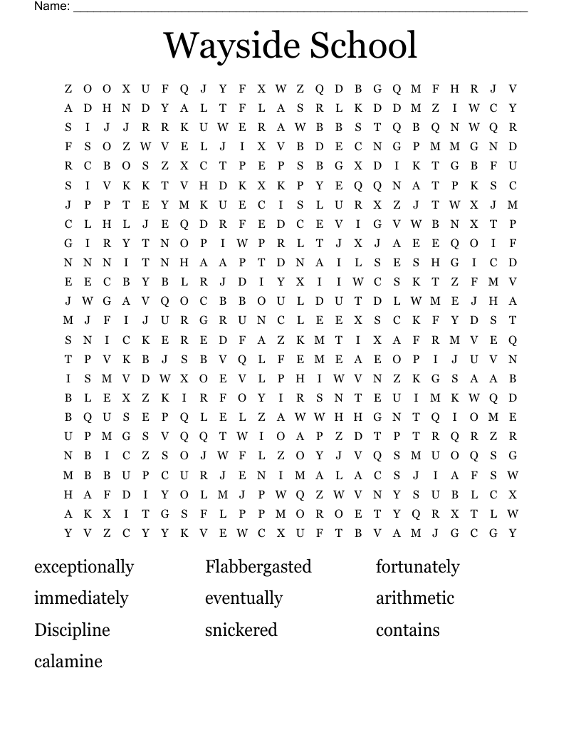 Wayside School Word Search