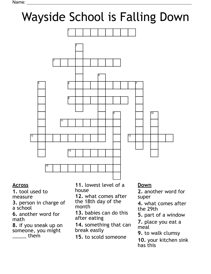 Wayside School is Falling Down Crossword