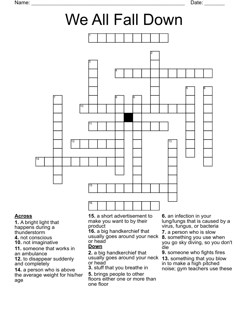 We All Fall Down Crossword
