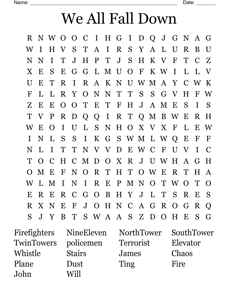 We All Fall Down Word Search