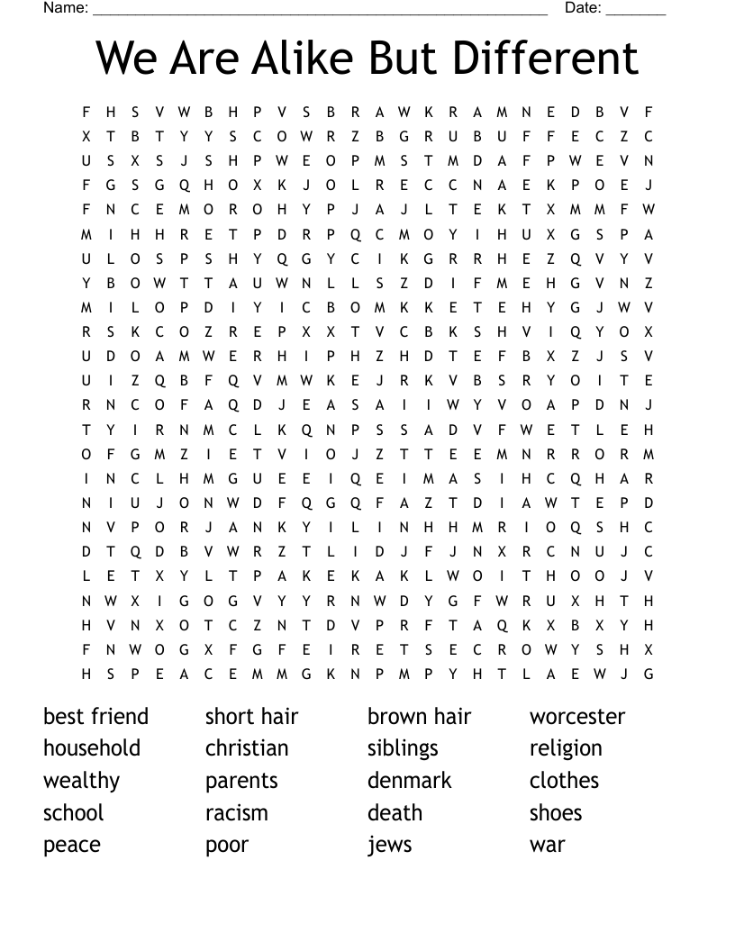 We Are Alike But Different Word Search