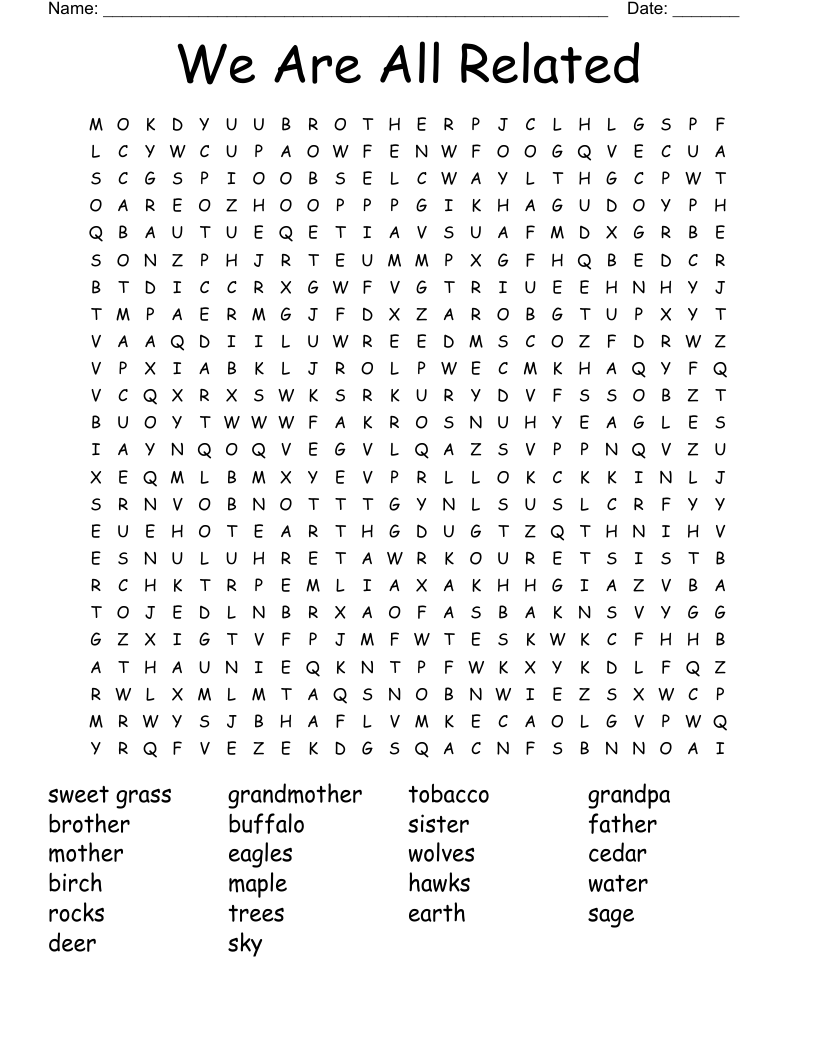 We Are All Related Word Search