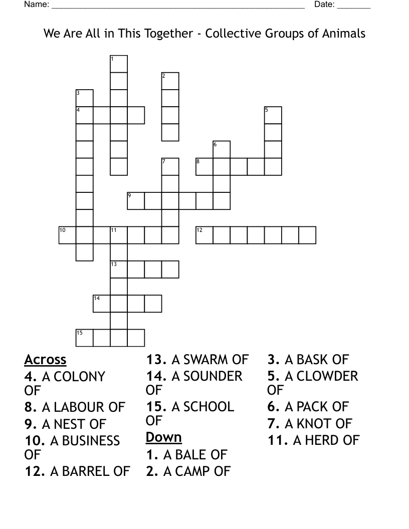 We Are All in This Together - Collective Groups of Animals Crossword
