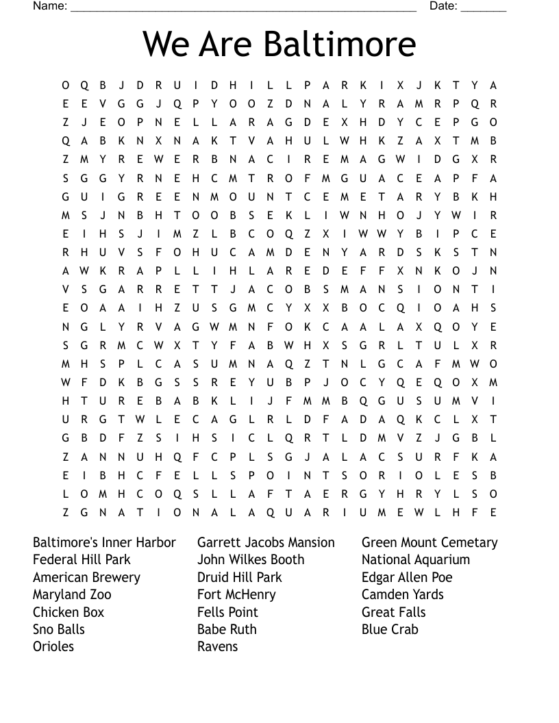 We Are Baltimore Word Search