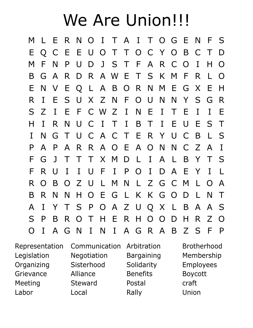 We Are Union!!! Word Search
