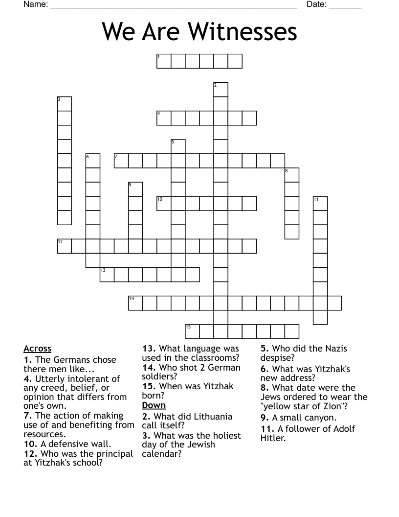 We Are Witnesses Crossword