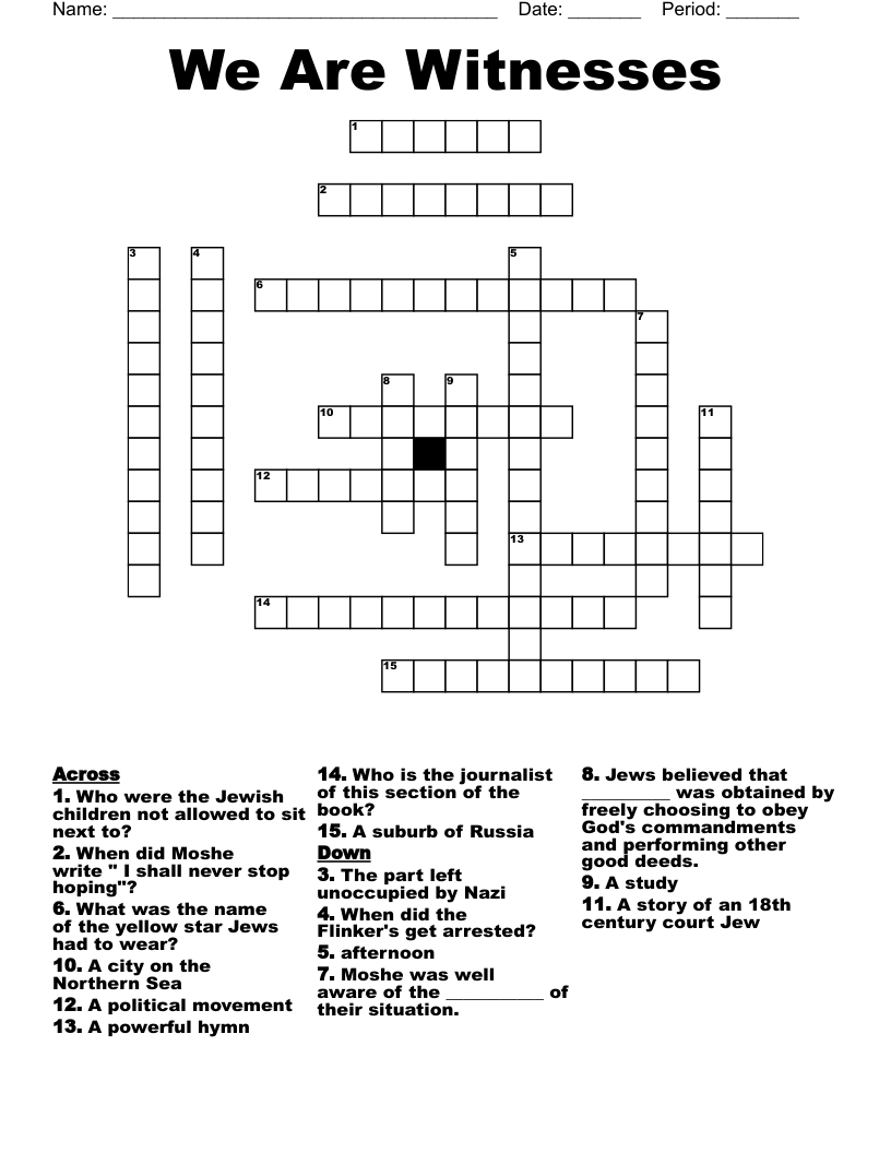We Are Witnesses Crossword