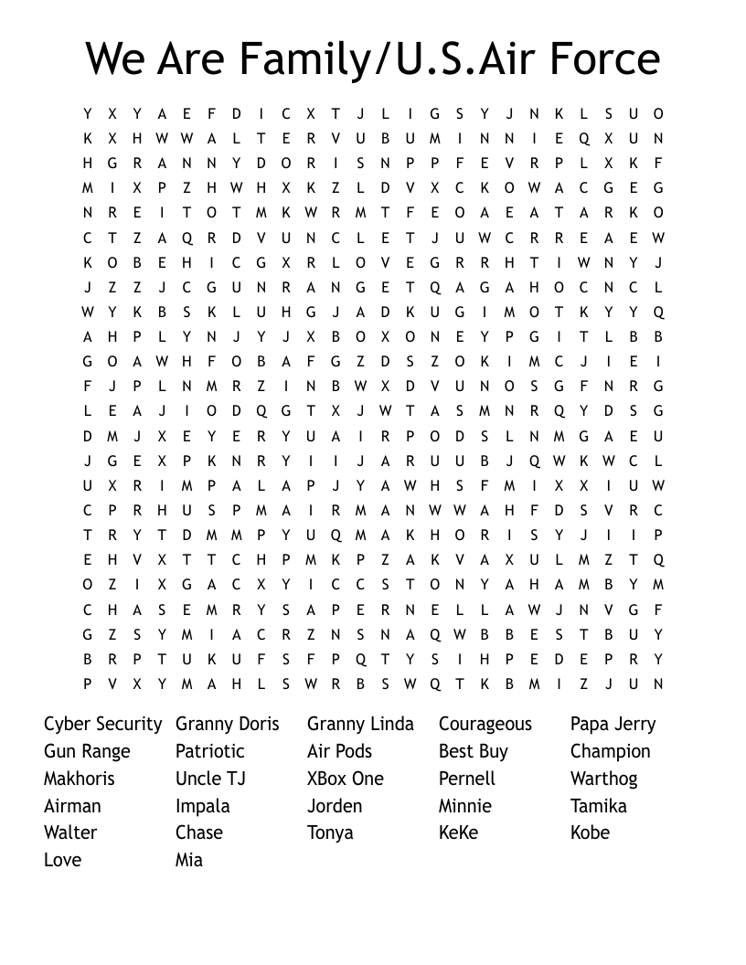 We Are  Family/U.S.Air Force Word Search
