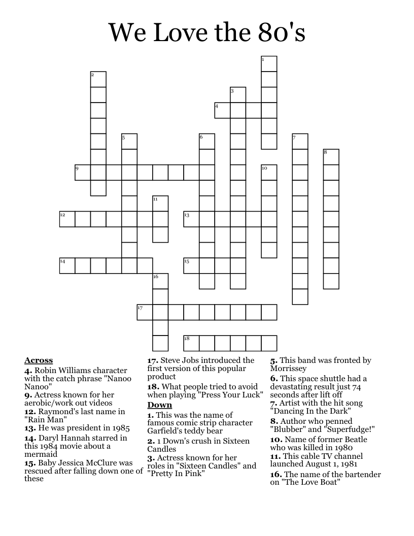 We Love the 80's Crossword