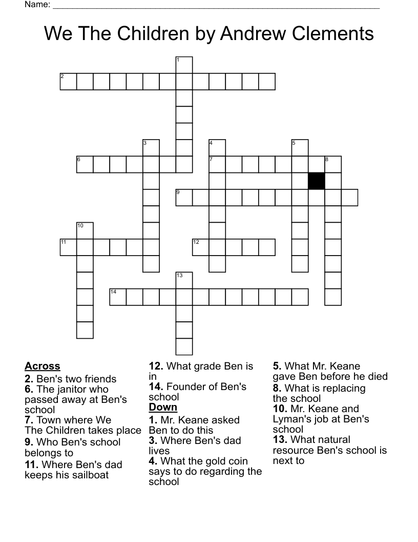 We The Children by Andrew Clements Crossword