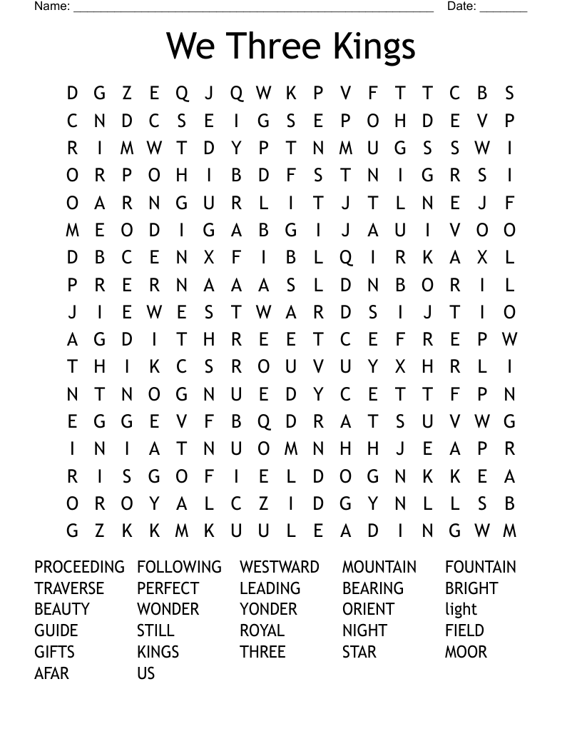 We Three Kings Word Search