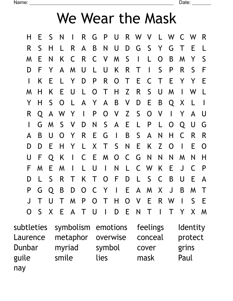 We Wear the Mask Word Search