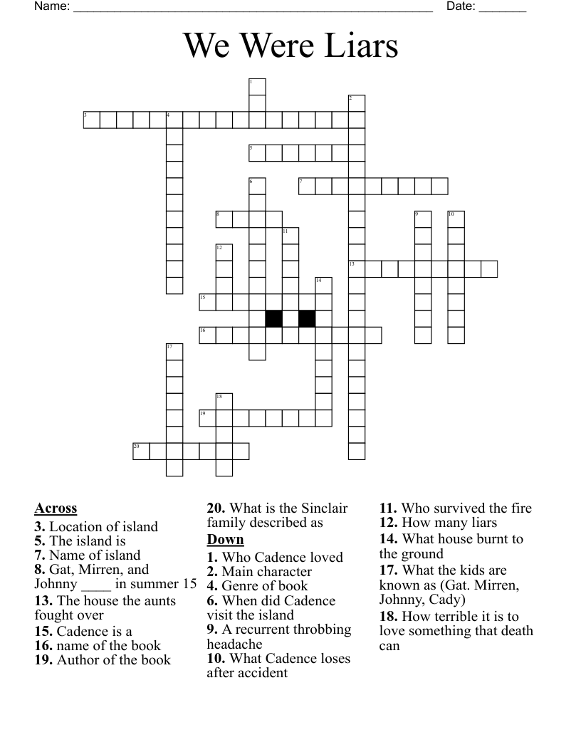 We Were Liars Crossword