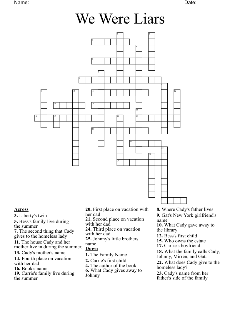 We Were Liars Crossword