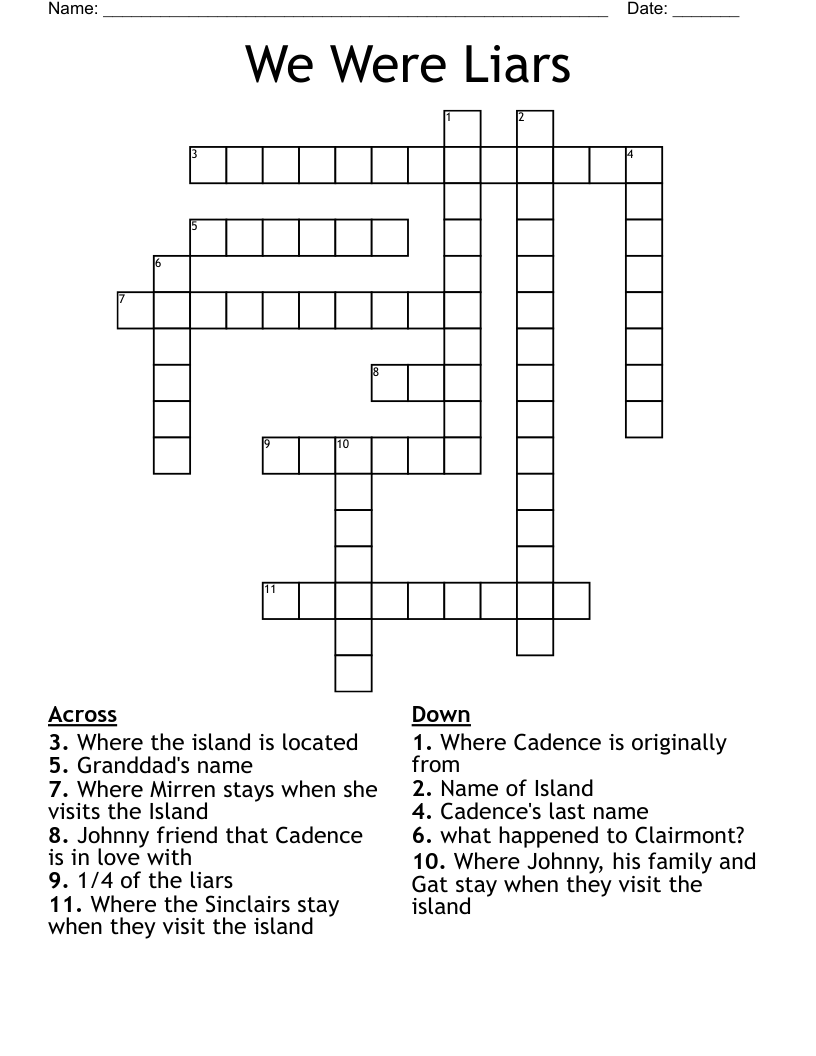 We Were Liars Crossword