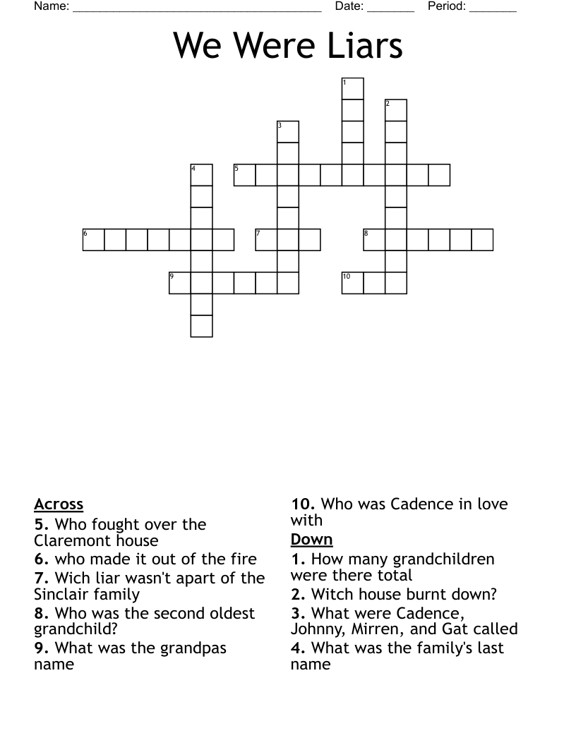 We Were Liars Crossword