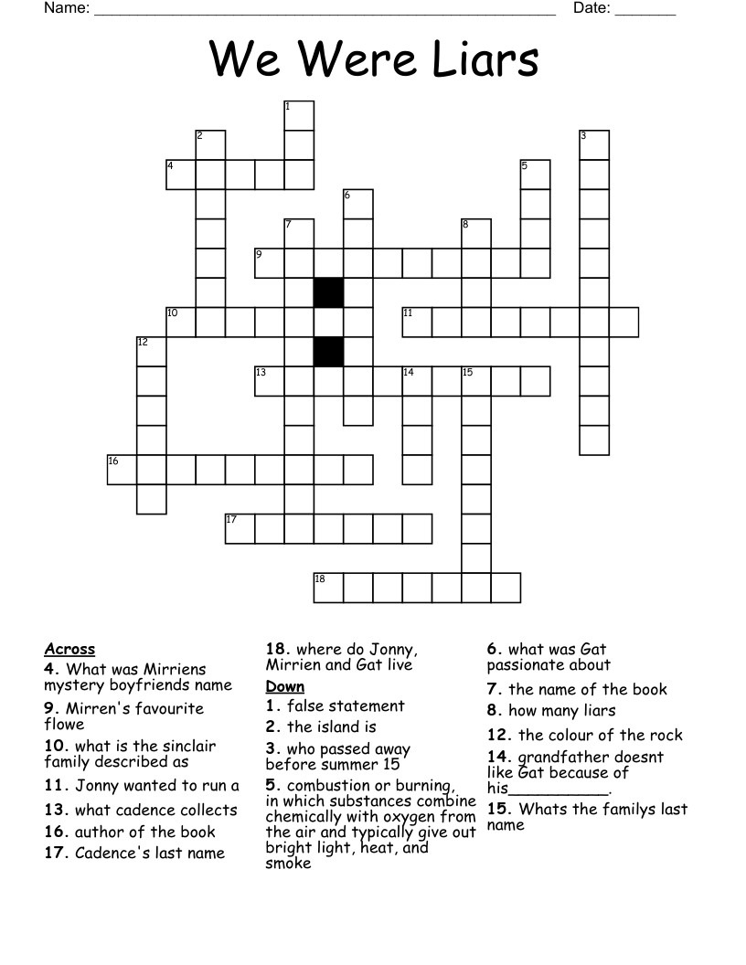 We Were Liars Crossword