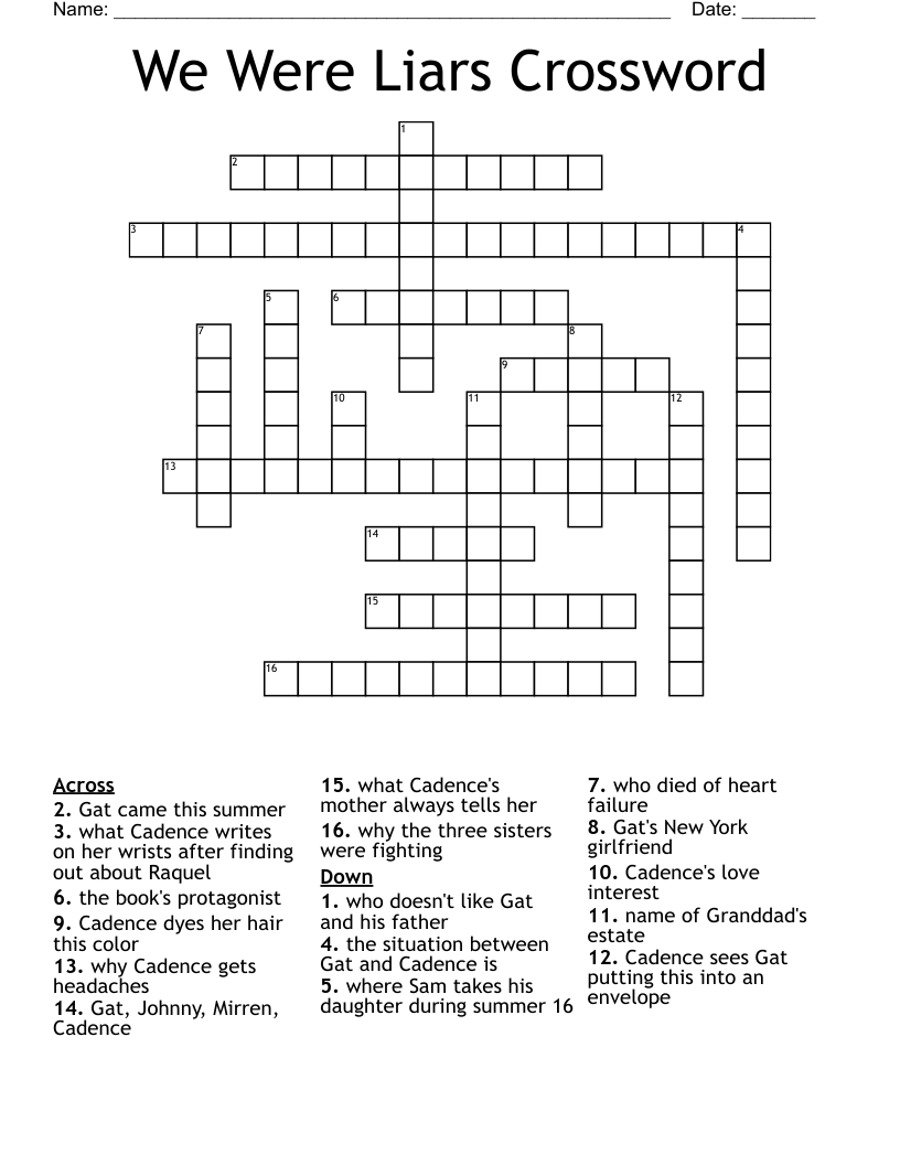 We Were Liars Crossword