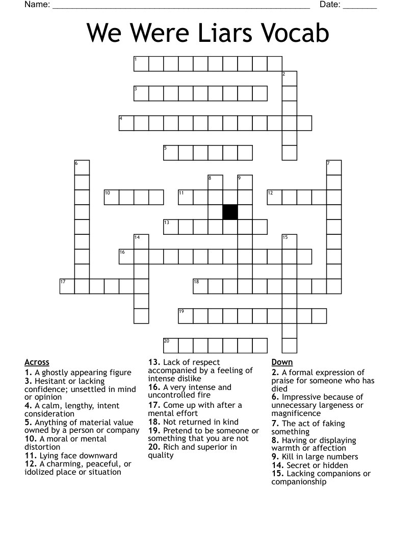 We Were Liars Vocab Crossword
