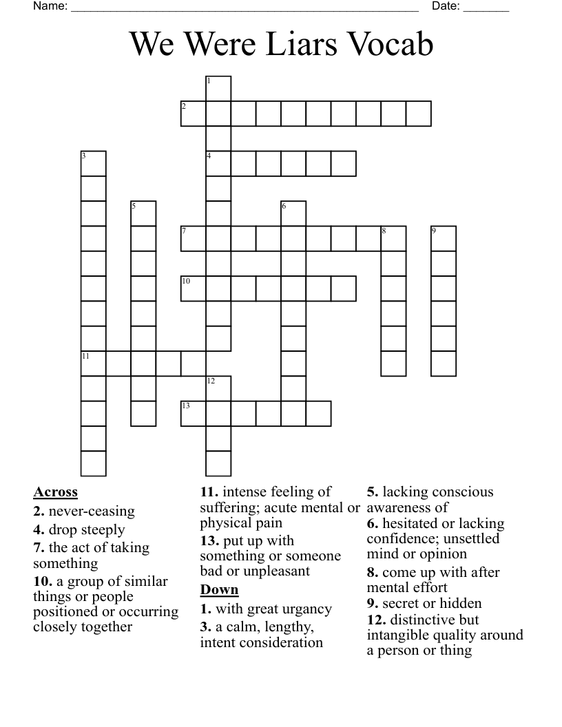 We Were Liars Vocab Crossword