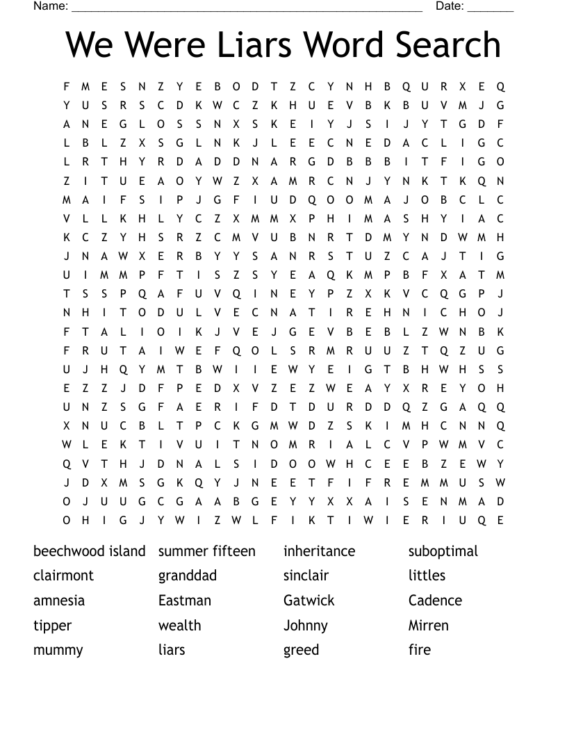 We Were Liars Word Search