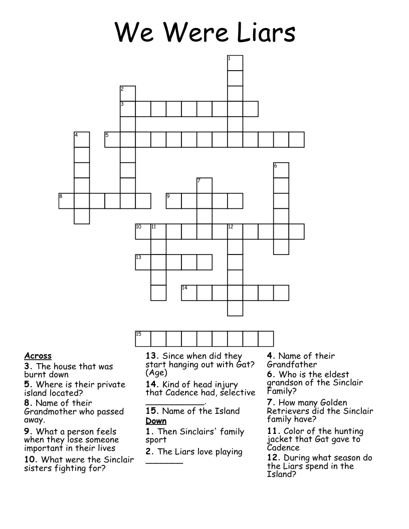 We Were Liars  Crossword
