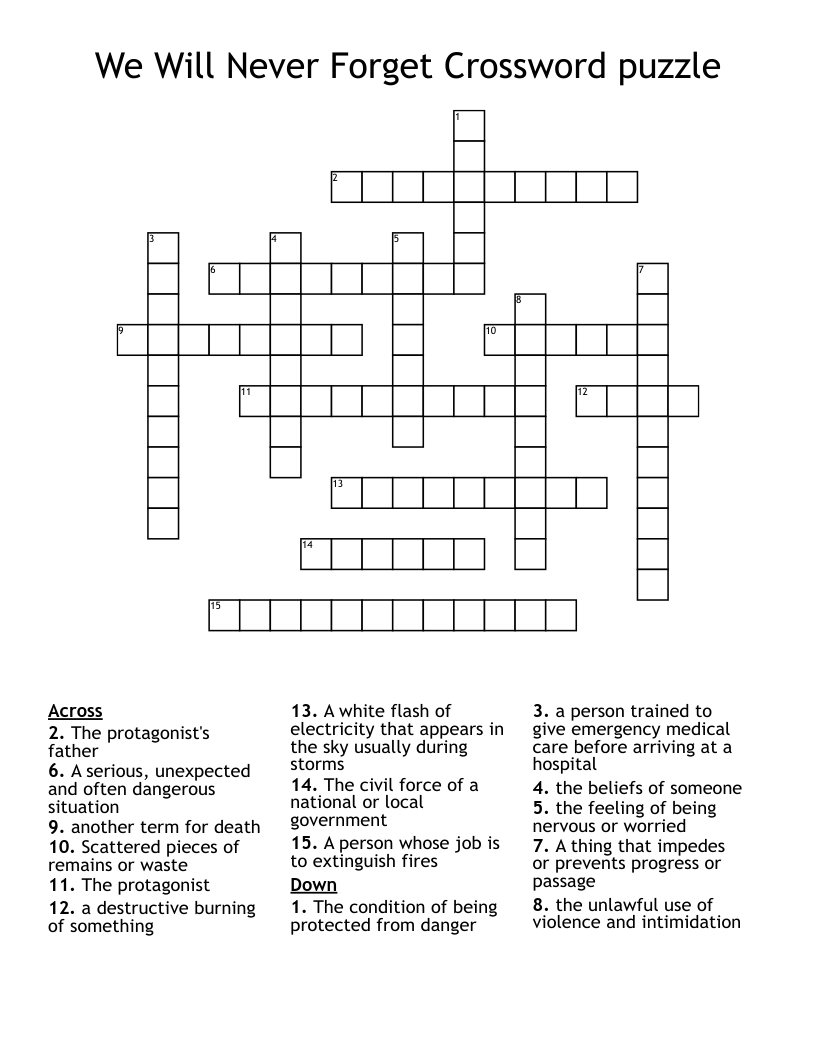 We Will Never Forget Crossword puzzle  