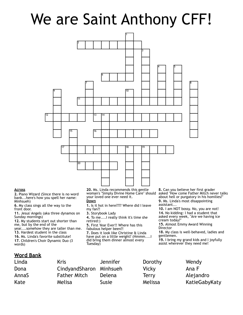 We are Saint Anthony CFF! Crossword