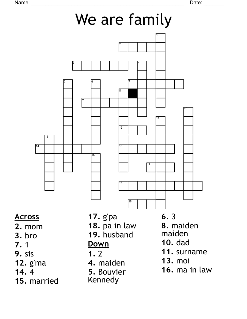 We are family Crossword