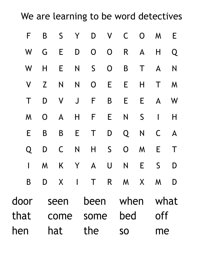 We are learning to be word detectives Word Search