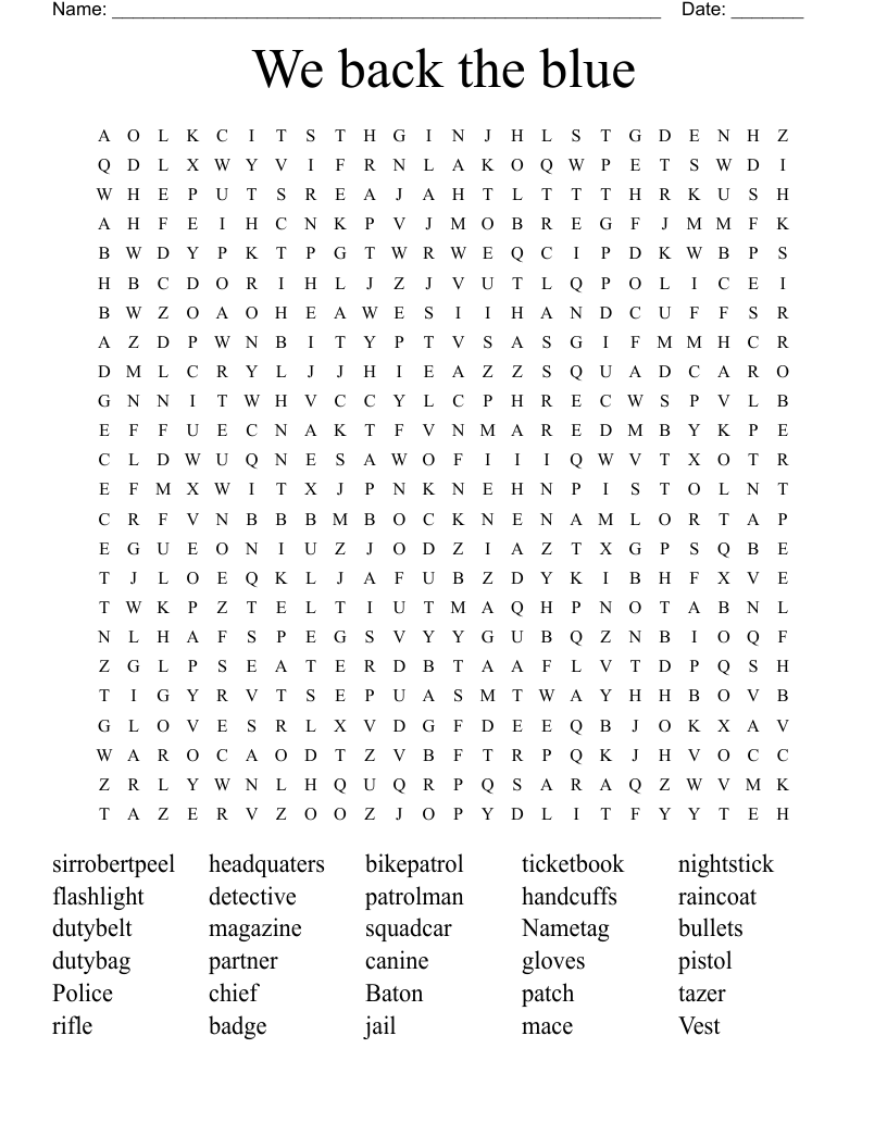 We back the blue Word Search