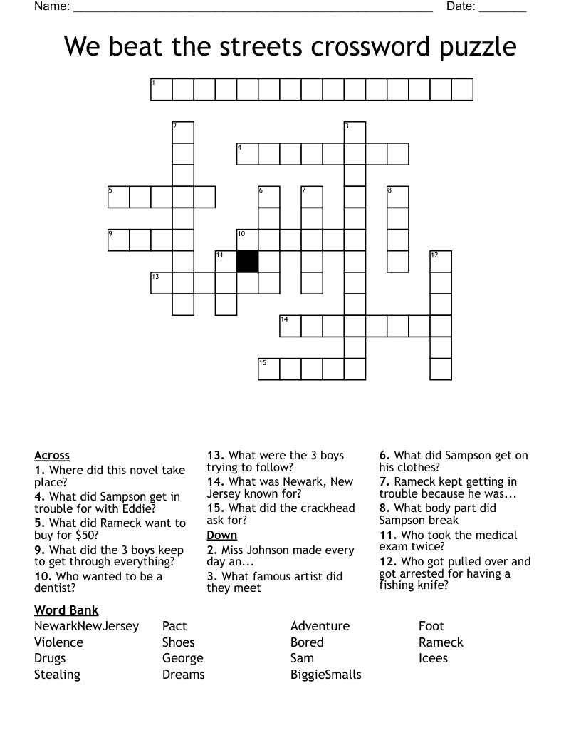 We beat the streets crossword puzzle 