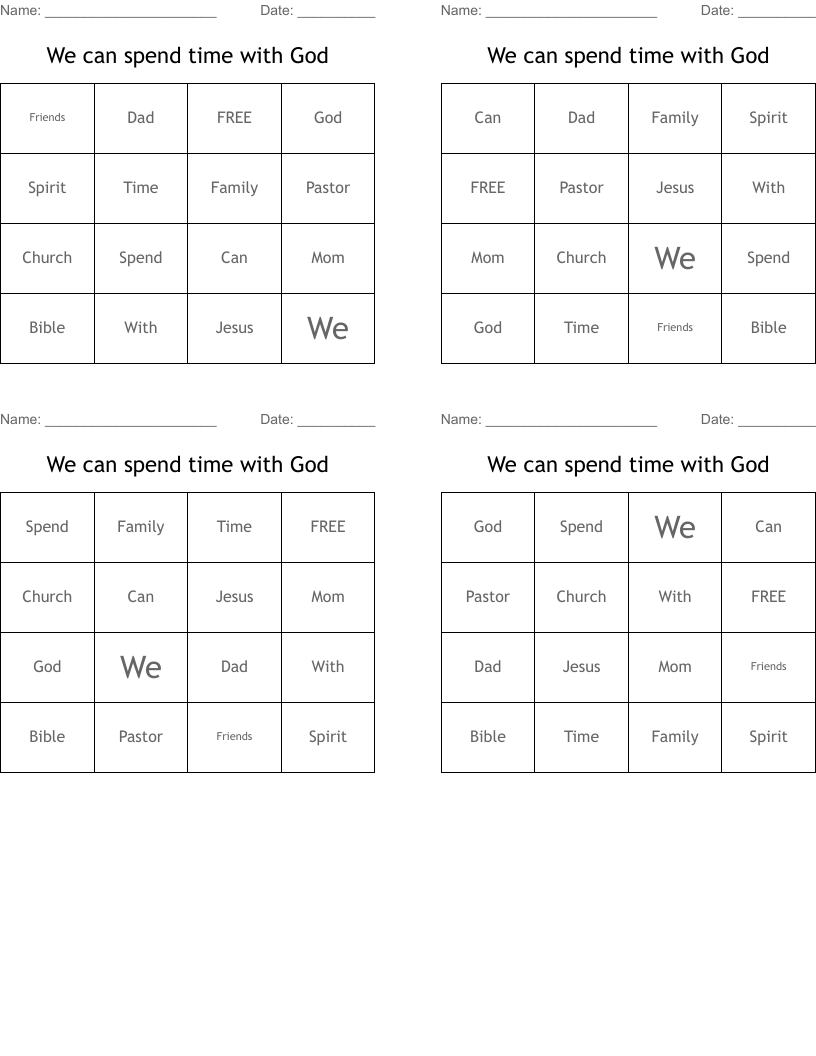 We can spend time with God Bingo Cards