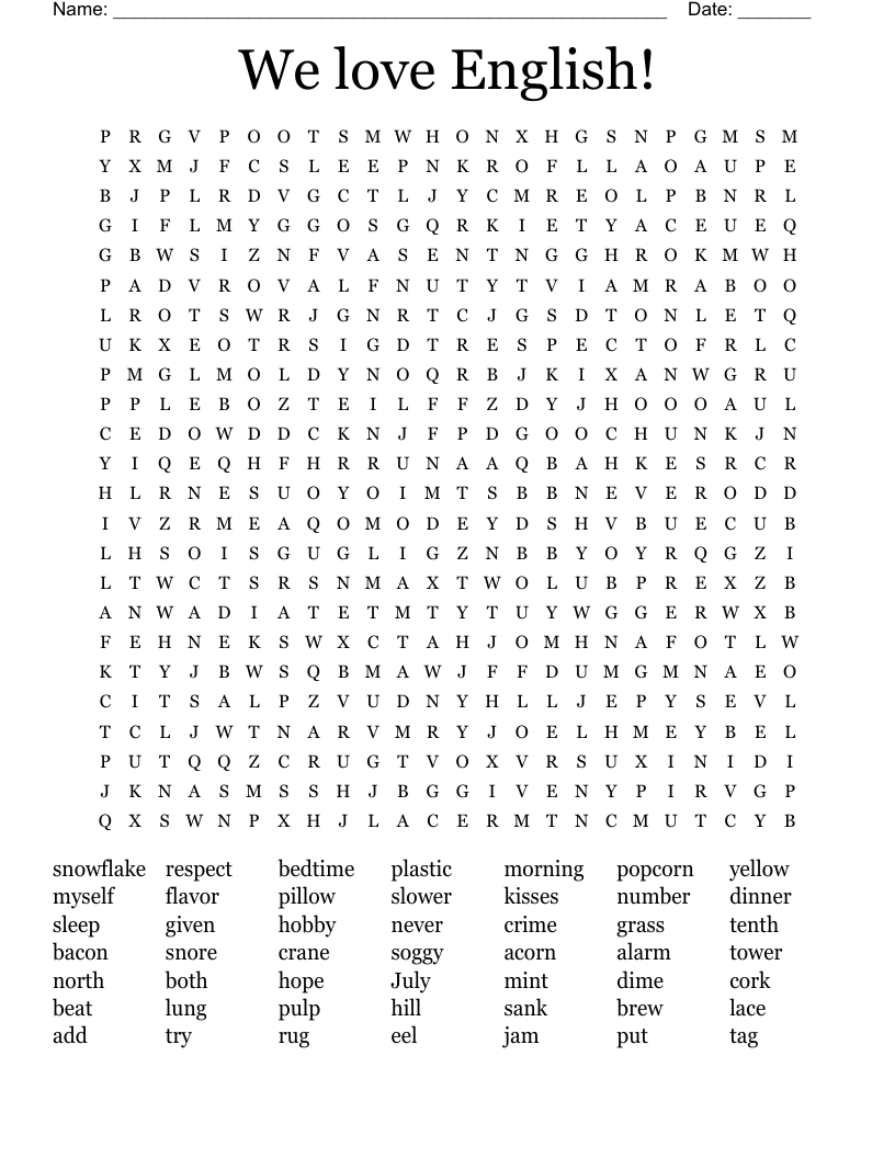 We love English!  Word Search