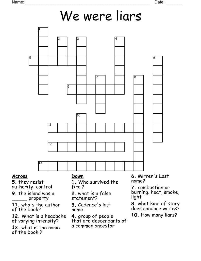 We were liars  Crossword