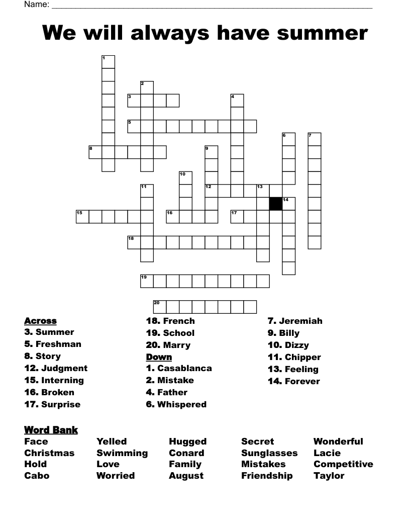 We will always have summer Crossword