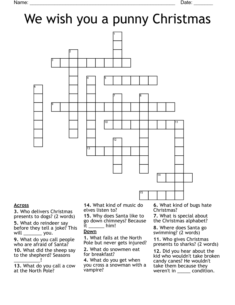 We wish you a punny Christmas Crossword