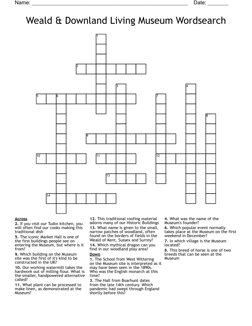Weald & Downland Living Museum Wordsearch Crossword