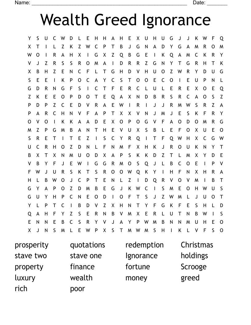 Wealth Greed Ignorance Word Search