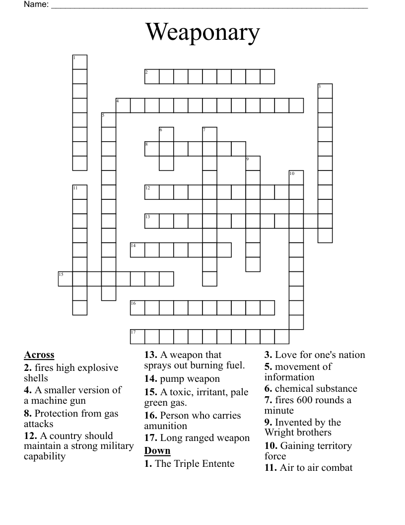 Weaponary Crossword