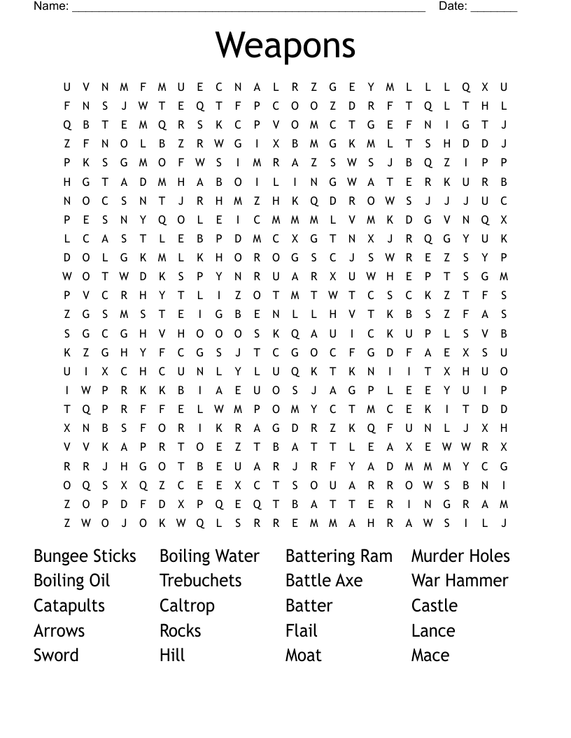 Weapons Word Search