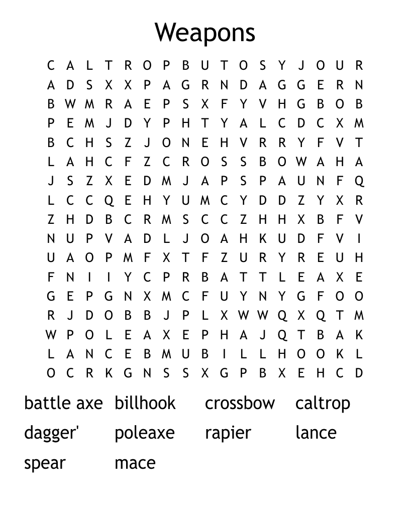 Weapons  Word Search