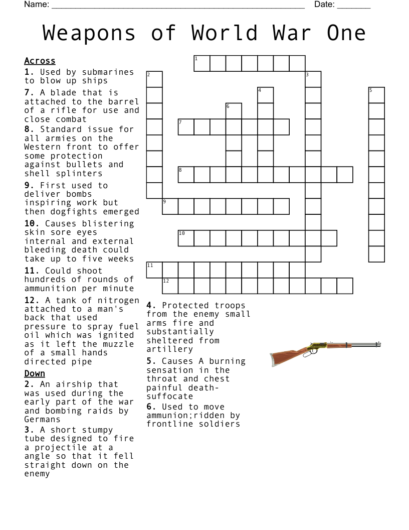 Weapons of World War One Crossword