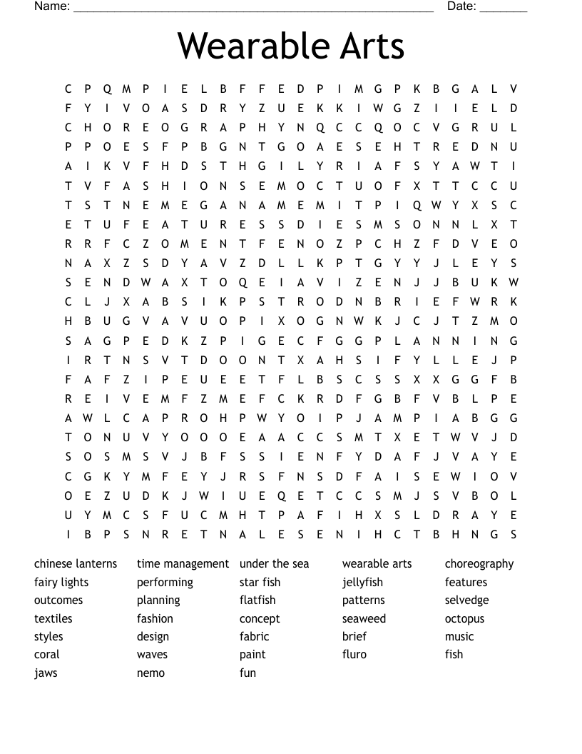 Wearable Arts Word Search