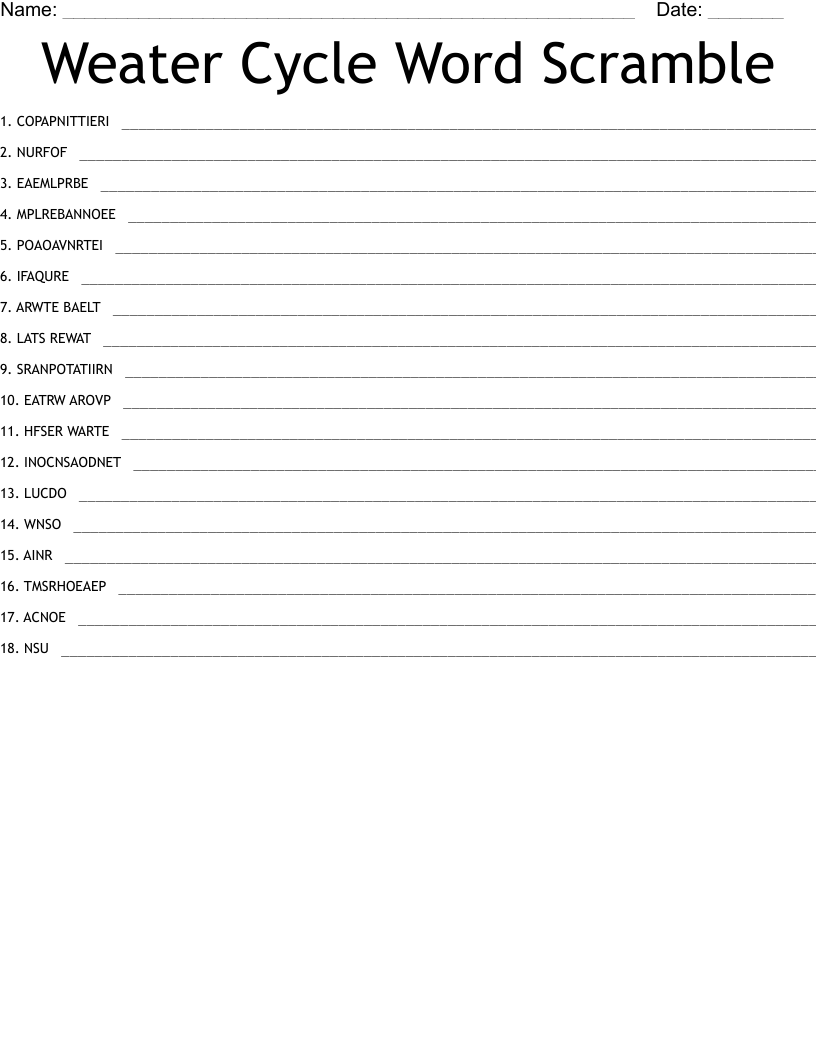 Weater Cycle Word Scramble
