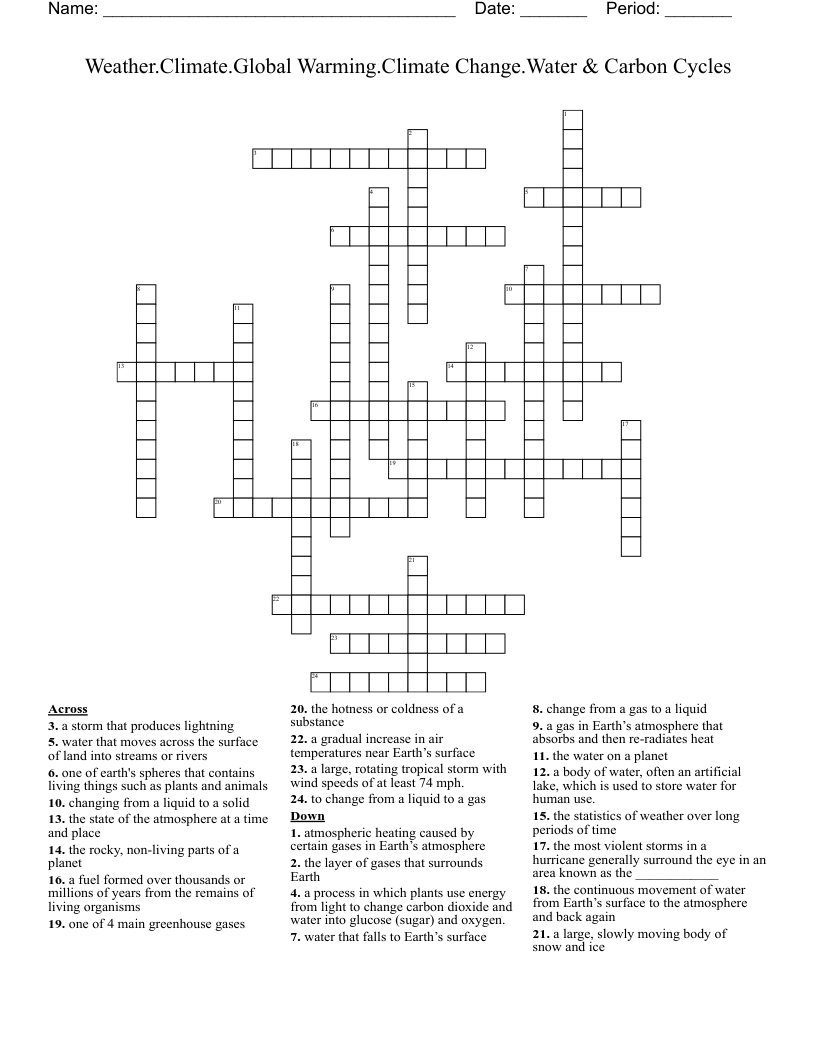 Weather.Climate.Global Warming.Climate Change.Water & Carbon Cycles Crossword